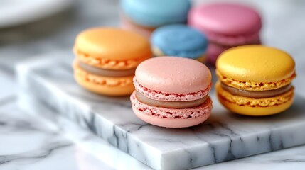 Obraz premium Colorful macarons on a marble slab