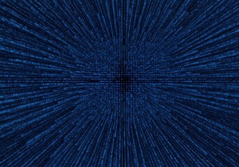 A digital data stream represented by binary code against a blue backdrop, conveying technology.
