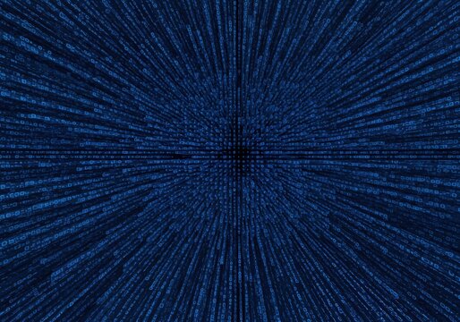 A digital data stream represented by binary code against a blue backdrop, conveying technology.