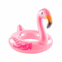 A pink flamingo pool float, an inflatable summer toy, isolated on white background