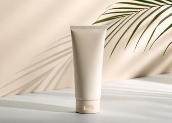 cosmetic  mockup White cream tube and glass container on a table