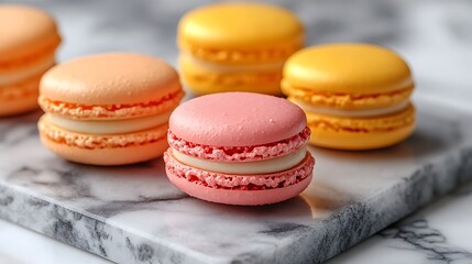 Obraz premium Vibrant macarons on a marble slab