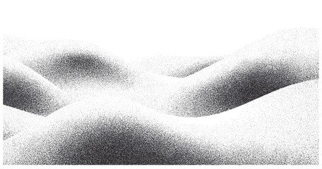 Monochrome sand texture with gritty grain overlay, digital glitch effect, stipple noise, halftone dots, and abstract wave gradient. Vector art of charcoal spray, particle scatter, retro ripple © Vintage studio