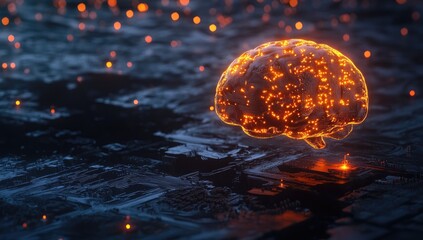 Illuminated brain over circuit board