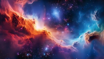 Obraz premium a vibrant cosmic scene depicting colorful nebula like formations in space