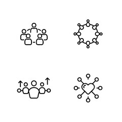 Four outline icons showing people connection growth network group