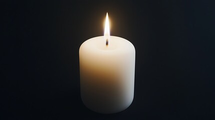 Single wax candle burning gently in complete darkness, taken with mirrorless camera, 85mm lens, focused flame casting quiet warm glow with minimal distractions
