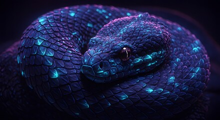 Fototapeta premium Close-up of a mystical, vibrant snake with glowing scales.