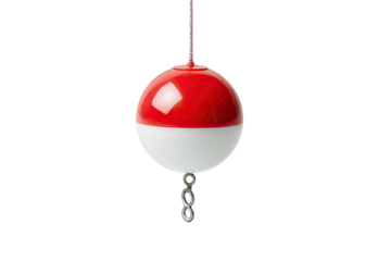 Red and white spherical fishing bobber