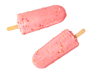 Two pink ice cream bars covered with sprinkles on transparent background
