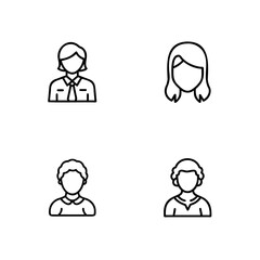 Four simple line art icons diverse people's upper bodies person avatar