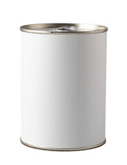 White blank tin can with easy open lid on transparent background