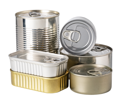 Mix of tin cans with ring pull and transparent background