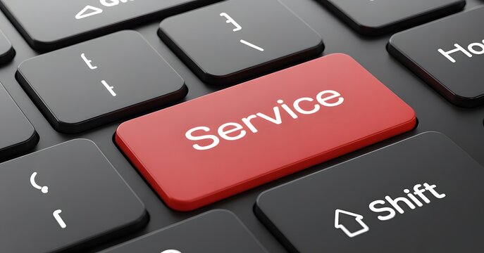 Service Key: A close-up shot of a keyboard, with a focus on the prominent 'Service' key, invites the viewer to consider the concept of service.