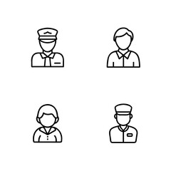 Four simple line art icons people in uniform casual attire person