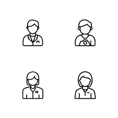 Four simple line art icons people with different professions person woman