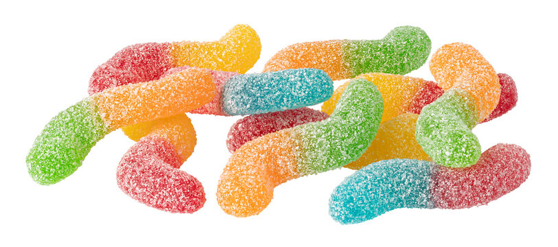 Colorful gummy worms candy on transparent background - Powered by Adobe