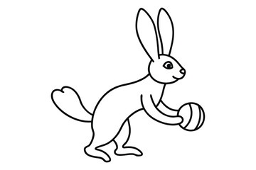 Whimsical Hare Illustration A Playful Bunny Engaged with a Striped Ball in a Clean Black and White Design