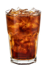Refreshing glass of cola with ice cubes on transparent background