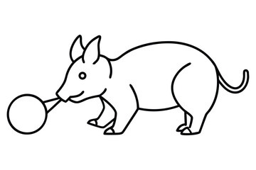 Charming Line Art Illustration of an Armadillo Carrying a Ball, Perfect for Children's Books and Educational Materials with a Clean Aesthetic