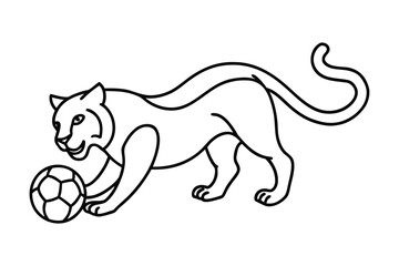 Black and White Illustration of a Panther Playing with a Soccer Ball Depicts Power and Graceful Movement