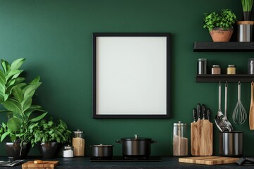 Modern kitchen mockup with blank framed art (1)