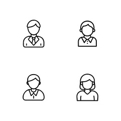 Four simple line icons people in business attire woman