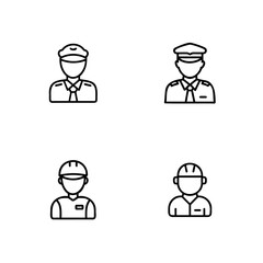 Four simple line icons people wearing uniforms hard hats person