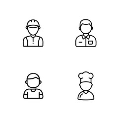 Four simple line icons people in different professions person worker