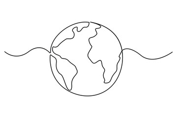 Continuous single line globe outline earth map sketch in modern minimalist style
