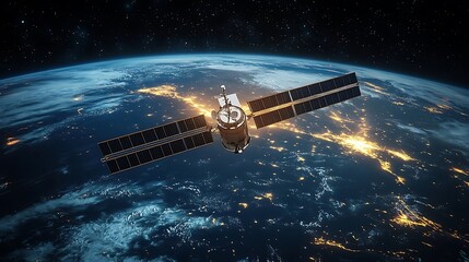 Obraz premium Space Satellite Above Earth at Night