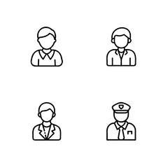 Four simple outline icons people in different uniforms attire person male