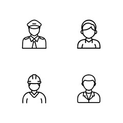 Four simplified outline icons people in different uniforms attire person