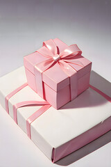 Elegant gift boxes with pink satin ribbons on white background &ndash; photorealistic set