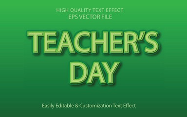 Green gradient teacher s day text effect with 3d shadow and outline