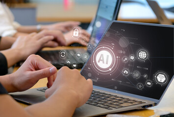 ビジネスシーン、生成AIを活用したデジタルワークフロー、クラウド、DX、デジタルネットワークイメージ