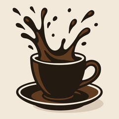 A splash of coffee bursts from a stylized coffee cup.