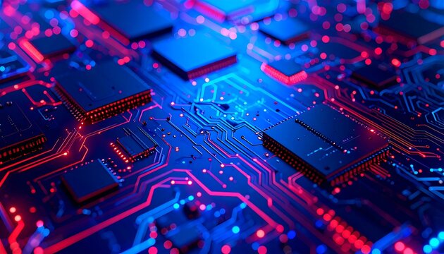 Abstract computer circuit board close-up - Powered by Adobe