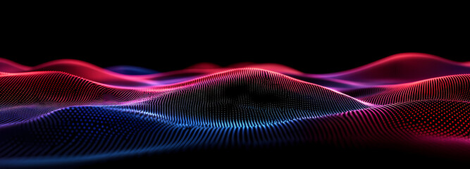 Abstract Digital Waveform A vibrant, multi-colored digital landscape on a black background