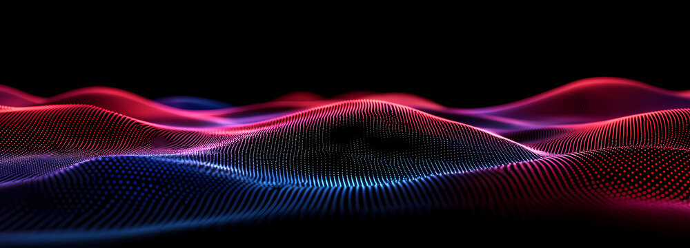 Abstract Digital Waveform A vibrant, multi-colored digital landscape on a black background - Powered by Adobe