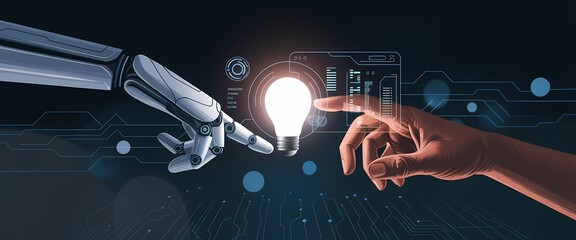 Artificial intelligence and human mind collaboration, a symbol of technological progress and new ideas.