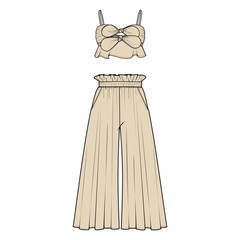 Designer Resort Wear & Coastal Lifestyle. Palazzo Pant and Woven Tie Tank. Hi Res PNG