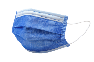 Light-blue disposable face mask, side view