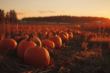 Autumn sunset pumpkin patch harvest
