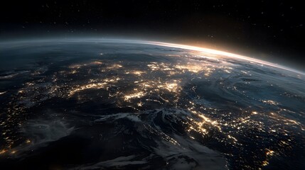 Obraz premium Night view of illuminated city lights on Earth.