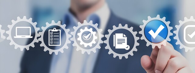 Process Perfection: A close-up showcases the meticulous touch of a professional's hand as they engage with an intricate array of mechanical cogwheels.