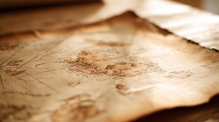 Naklejka premium Vintage Hand-Drawn Fantasy Map on Aged Brown Paper with Warm Sepia Grunge Adventure Aesthetic