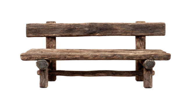 Rustic wooden park bench, top-down view