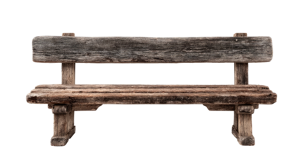 Rustic wooden park bench, weathered gray-brown