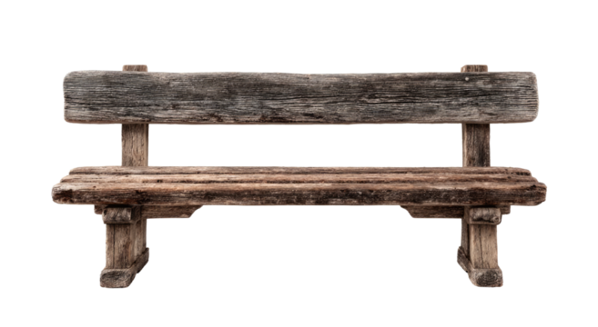 Rustic wooden park bench, weathered gray-brown